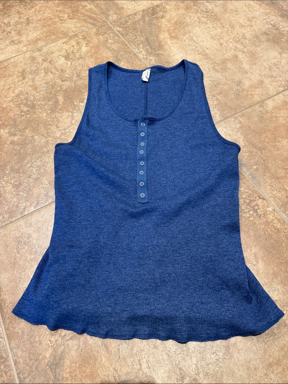 Intimately Free People Navy Ribbed Henley Tank—Size Medium